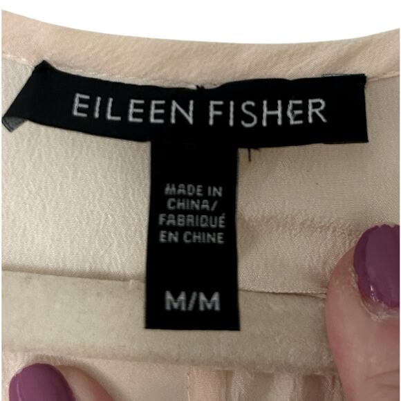 Eileen Fisher 100% Silk Crepe de Chine Tunic Women's Medium Alabaster Flowy - Picture 3 of 4